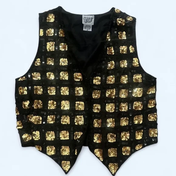 Vintage 1970s RARE 100% Silk Black and Gold Beaded and Sequined Size M Vest - Picture 1 of 10